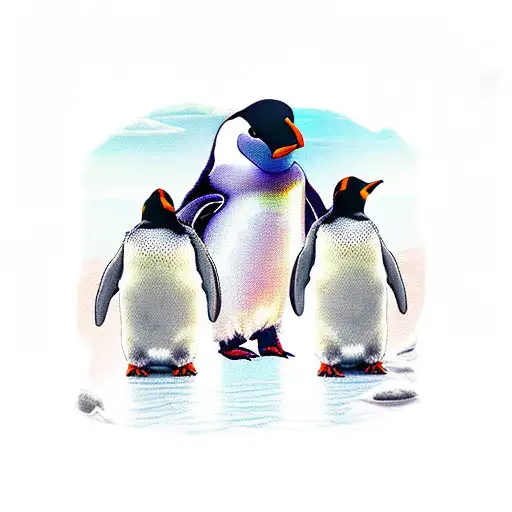 daddy penguin with 3 baby penguins tattoo design idea