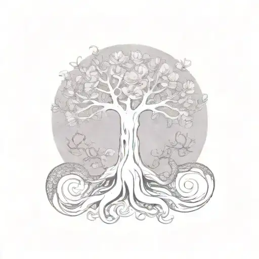 earthy flower tree with octopus roots tattoo design idea