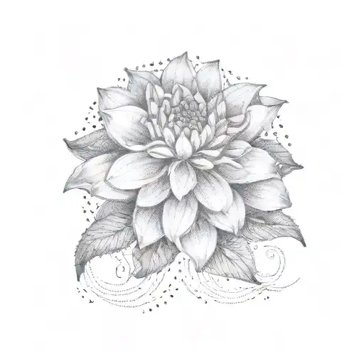 dainty small  lily and dahlia flower with leaves   tattoo design idea