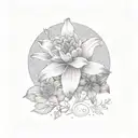 dainty small  lily and dahlia flower with leaves   tattoo design idea