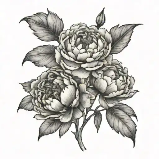 3 peonies with the name 'Morgan' as the stem tattoo design idea