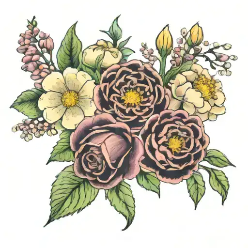 birth flower bouquet January April November  tattoo design idea