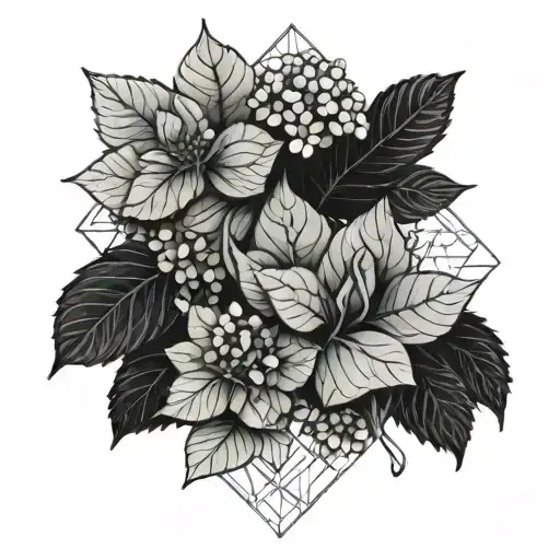 3 kids and hydrangeas and leaves tattoo design idea