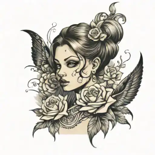 the look of a beloved girl on the background tattoo design idea