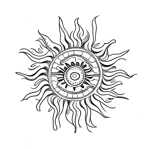 simple, cultural sun, feminine, shows Filipino culture, flowy and wavy, 2x2 in size tattoo design idea