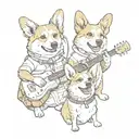 A family of corgis playing musical instruments together tattoo design idea