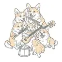 A family of corgis playing musical instruments together tattoo design idea