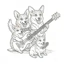 A family of corgis playing musical instruments together tattoo design idea