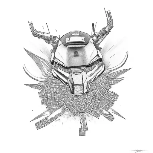 A motorcycle surrounded by stacks of money and street graffiti tattoo design idea