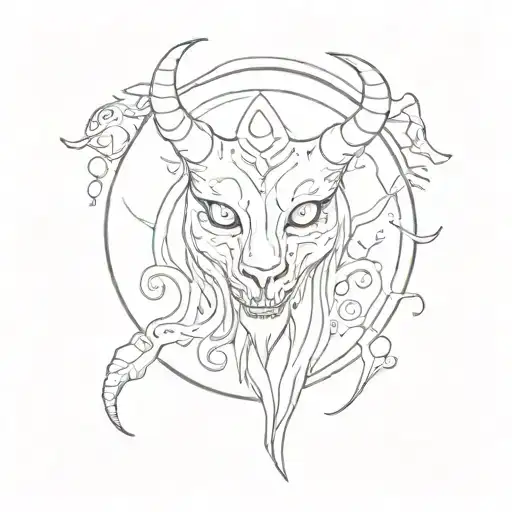 psychedelic tattoo with demonic creatures, blood eyes and dead animals tattoo design idea