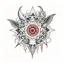 psychedelic tattoo with demonic creatures, blood eyes and dead animals tattoo design idea