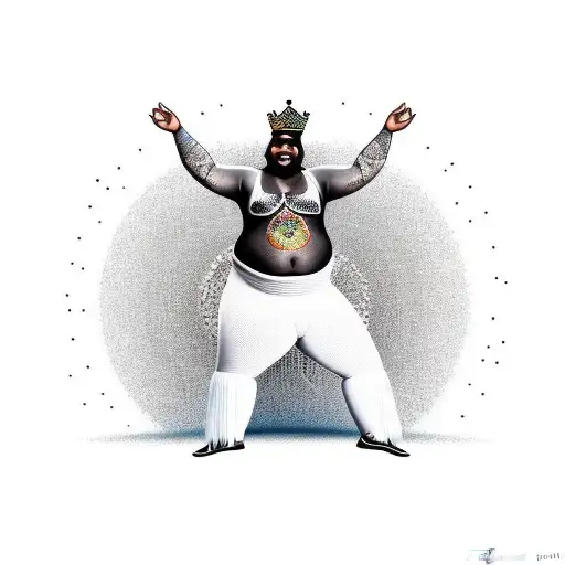 chubby Samba dancer with king costume tattoo design idea