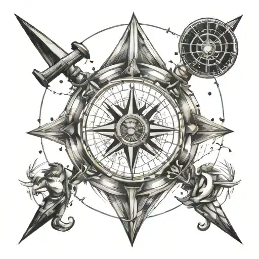 Atlas god carrying a compass pointing north arrow tattoo design idea