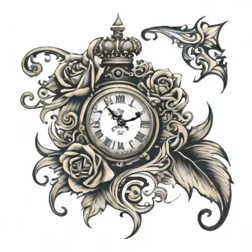 On your left forearm, "Tiara" will be written in elegant cursive script. A design incorporating a clock displaying 7:49  tattoo design idea