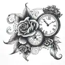 On your left forearm, "Tiara" will be written in elegant cursive script. A design incorporating a clock displaying 7:49  tattoo design idea