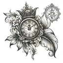 On your left forearm, "Tiara" will be written in elegant cursive script. A design incorporating a clock displaying 7:49  tattoo design idea