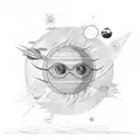 sunset at the beach with planets attached to the sun tattoo design idea