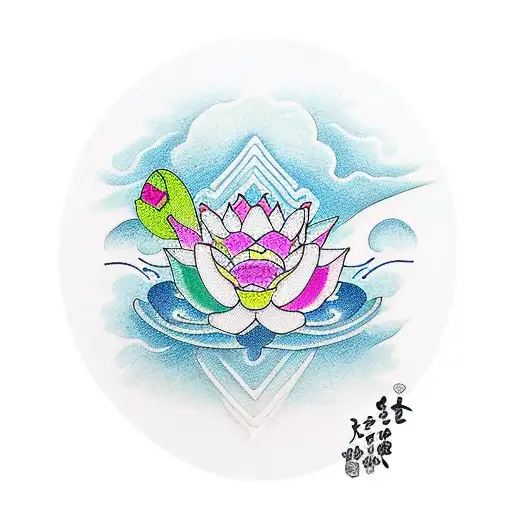 wind, sailboat, flowers, lotus, colorfull tattoo design idea