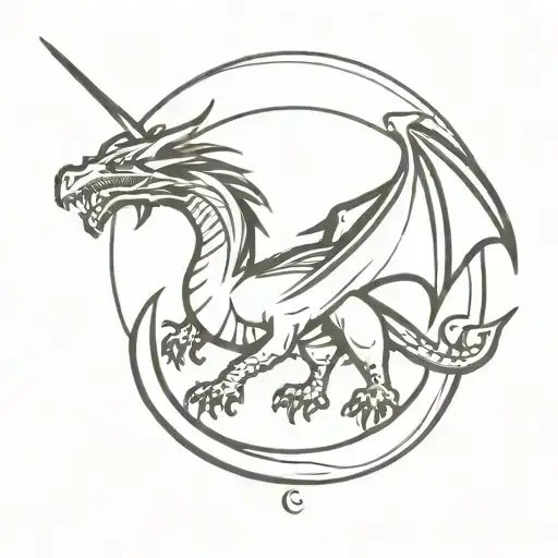 dragon with moon and sword tattoo design idea