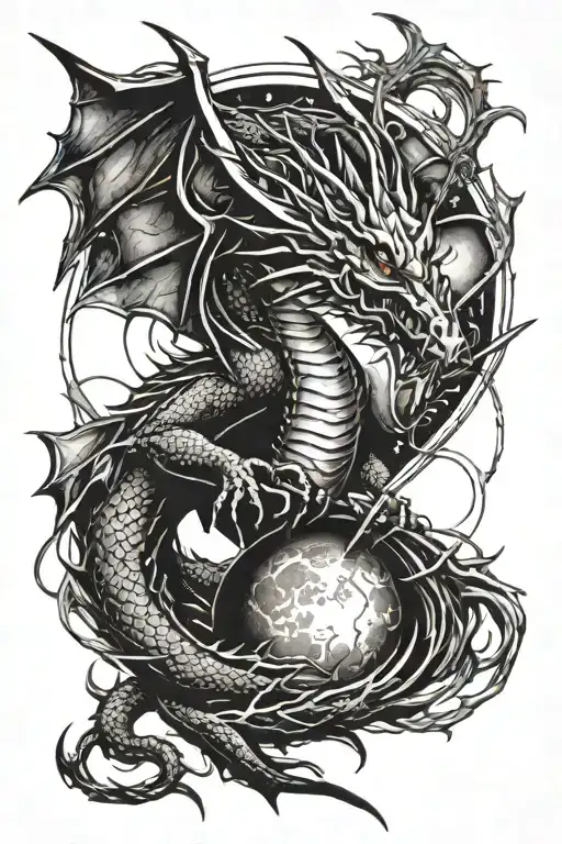 dragon with moon and sword tattoo design idea