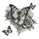 heart and roses with butterflies tattoo design idea