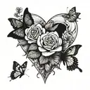 heart and roses with butterflies tattoo design idea
