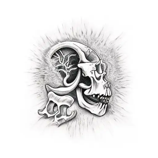 bio mech hermeswing bone tearing through skin with raw bone and flesh tattoo design idea