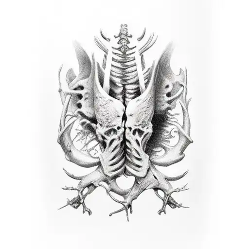 bio mech wing bone tearing through skin with raw bone and flesh tattoo design idea