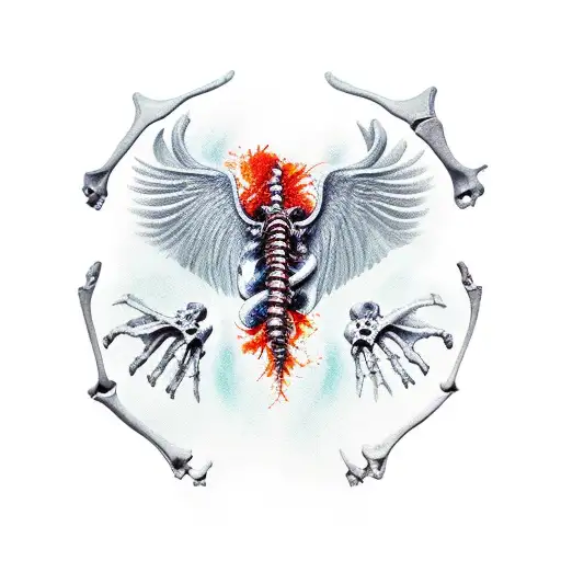 bio mech hermes wing bone tearing through skin with raw bone and flesh tattoo design idea