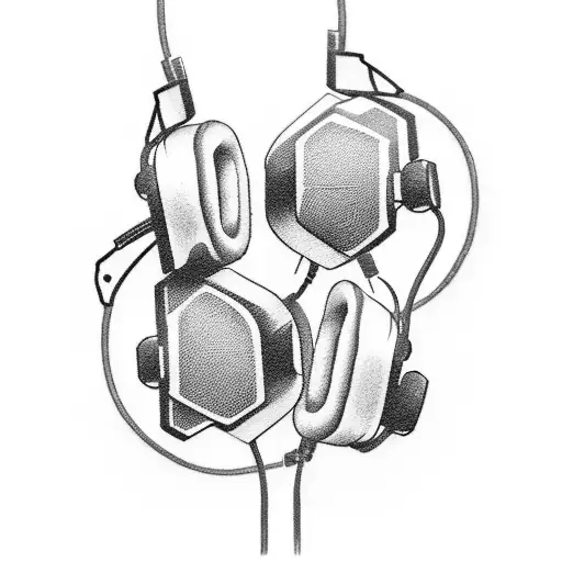 A tattoo design inspired by a video game controller merged with a pair of headphones, representing the client's passion for gaming and music. tattoo design idea