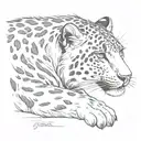 sleeping snow leopard in full size tattoo design idea