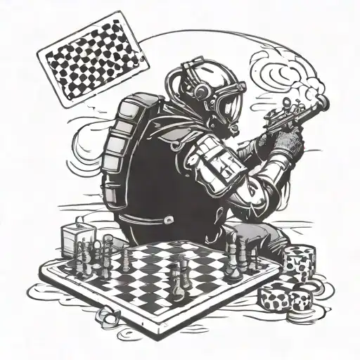special forces combat diver playing chess under the sea with an ace card in his hand tattoo design idea