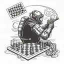 special forces combat diver playing chess under the sea with an ace card in his hand tattoo design idea