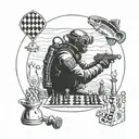 special forces combat diver playing chess under the sea with an ace card in his hand tattoo design idea
