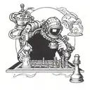 special forces combat diver playing chess under the sea with an ace card in his hand tattoo design idea