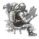 special forces combat diver playing chess under the sea with an ace card in his hand tattoo design idea