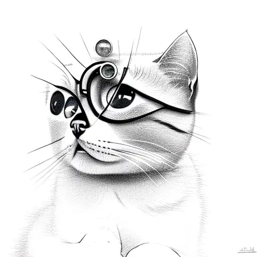 cute cat looking through a microscope tattoo design idea