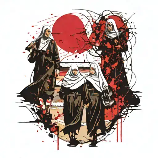 nuns walking along the beach as the sun sets tattoo design idea