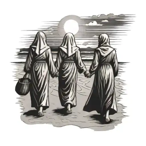 nuns walking along the beach as the sun sets tattoo design idea