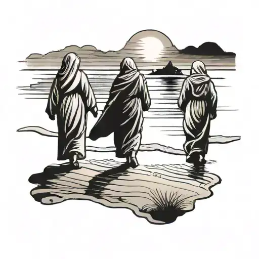 nuns walking along the beach as the sun sets tattoo design idea