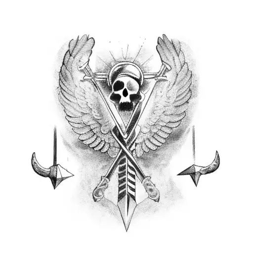 persona encadenada con un ancla colgando con sus brazos estirados, un cuervo con un corazón y otro cuervo con una bújula tattoo design idea