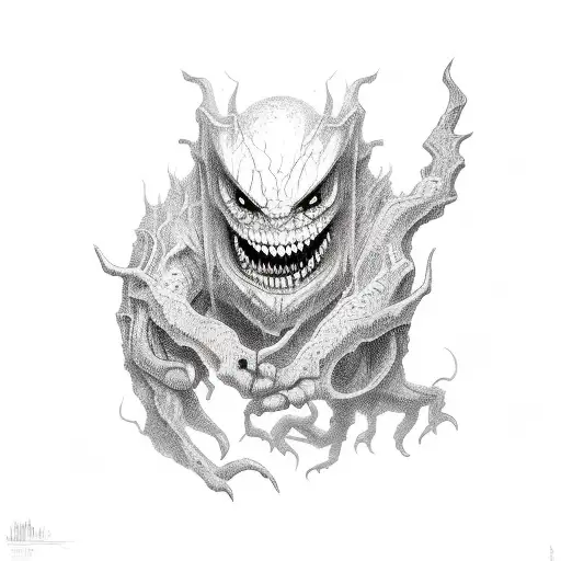 scary narrow monster with limb dangers tattoo design idea