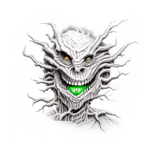scary narrow monster with limb dangers tattoo design idea