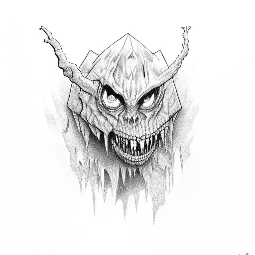 scary narrow monster with limb dangers tattoo design idea