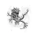 scary narrow monster with limb dangers tattoo design idea