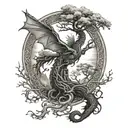 mountain dragon lighthouse Celtic tree of life tattoo design idea