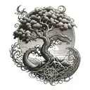 mountain dragon lighthouse Celtic tree of life tattoo design idea