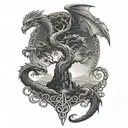 mountain dragon lighthouse Celtic tree of life tattoo design idea