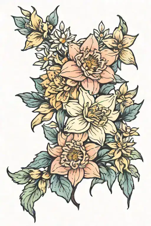 aster and narcissus flower bouquet tattoo design idea