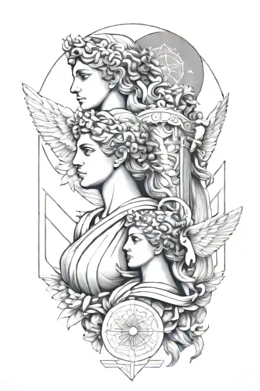 Greek good Apollo and Greek goddess aretmis tattoo design idea